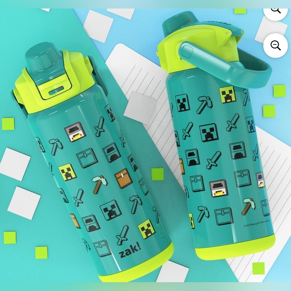 Minecraft Zak Designs 20oz  Kids Straw Water Bottle, Stainless Steel Vacuum